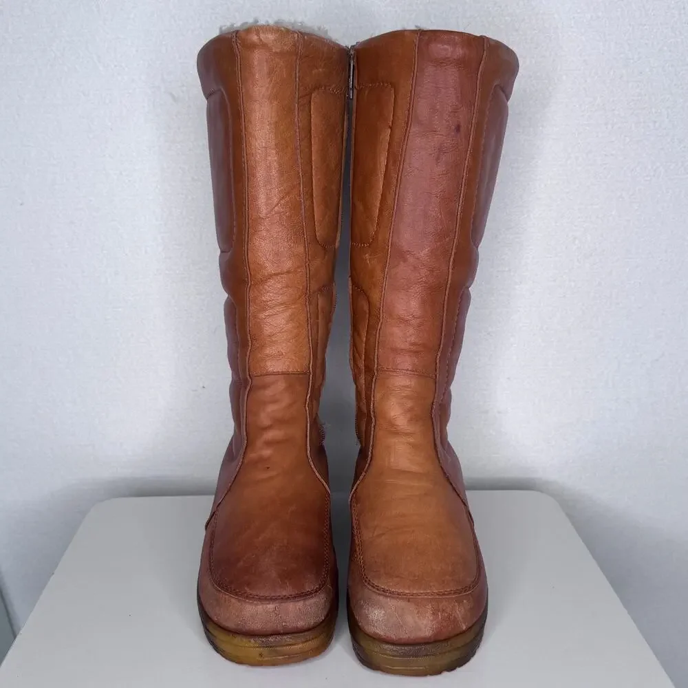 Vintage 1980s Blondo Canada Cognac Fleece Lined Leather Winter Boots Sz 7